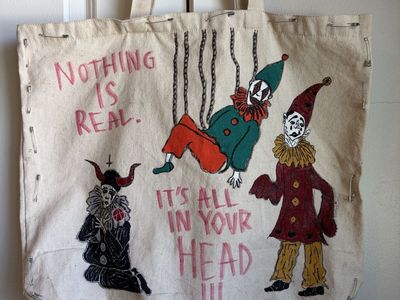 Unique Hand-Painted Clown Art Tote Bag - "Nothing Is Real" Statement Canvas Bag