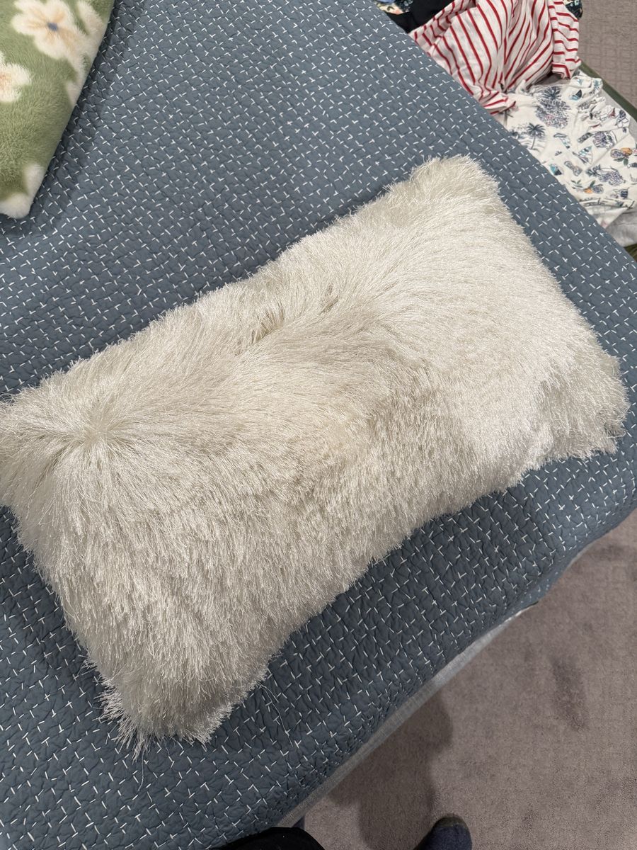 White Faux Fur Shaggy Accent Throw Pillow