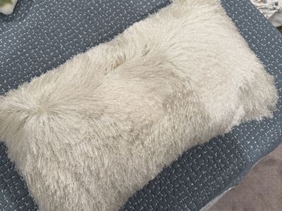 White Faux Fur Shaggy Accent Throw Pillow