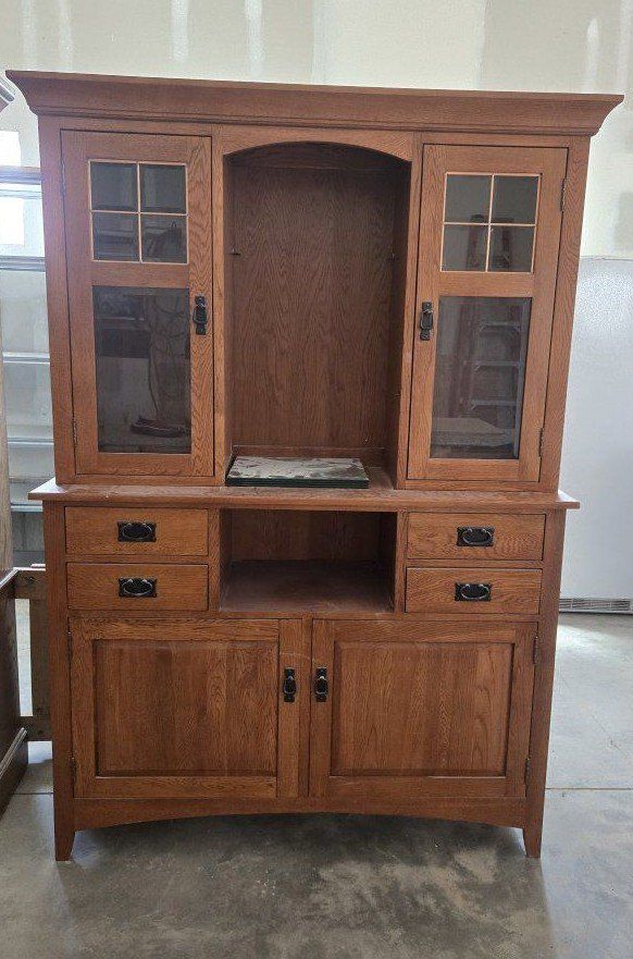 Wood Hutch China Cabinet with Glass Doors - Excellent Condition