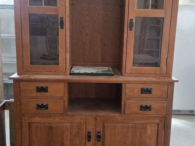 Wood Hutch China Cabinet with Glass Doors - Excellent Condition