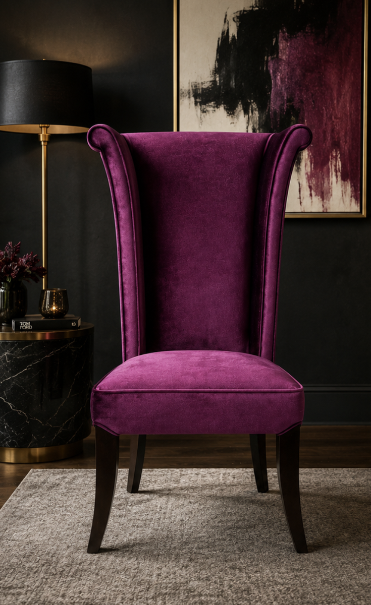 Make a statement with this luxurious plum velvet wingback accent chair.
