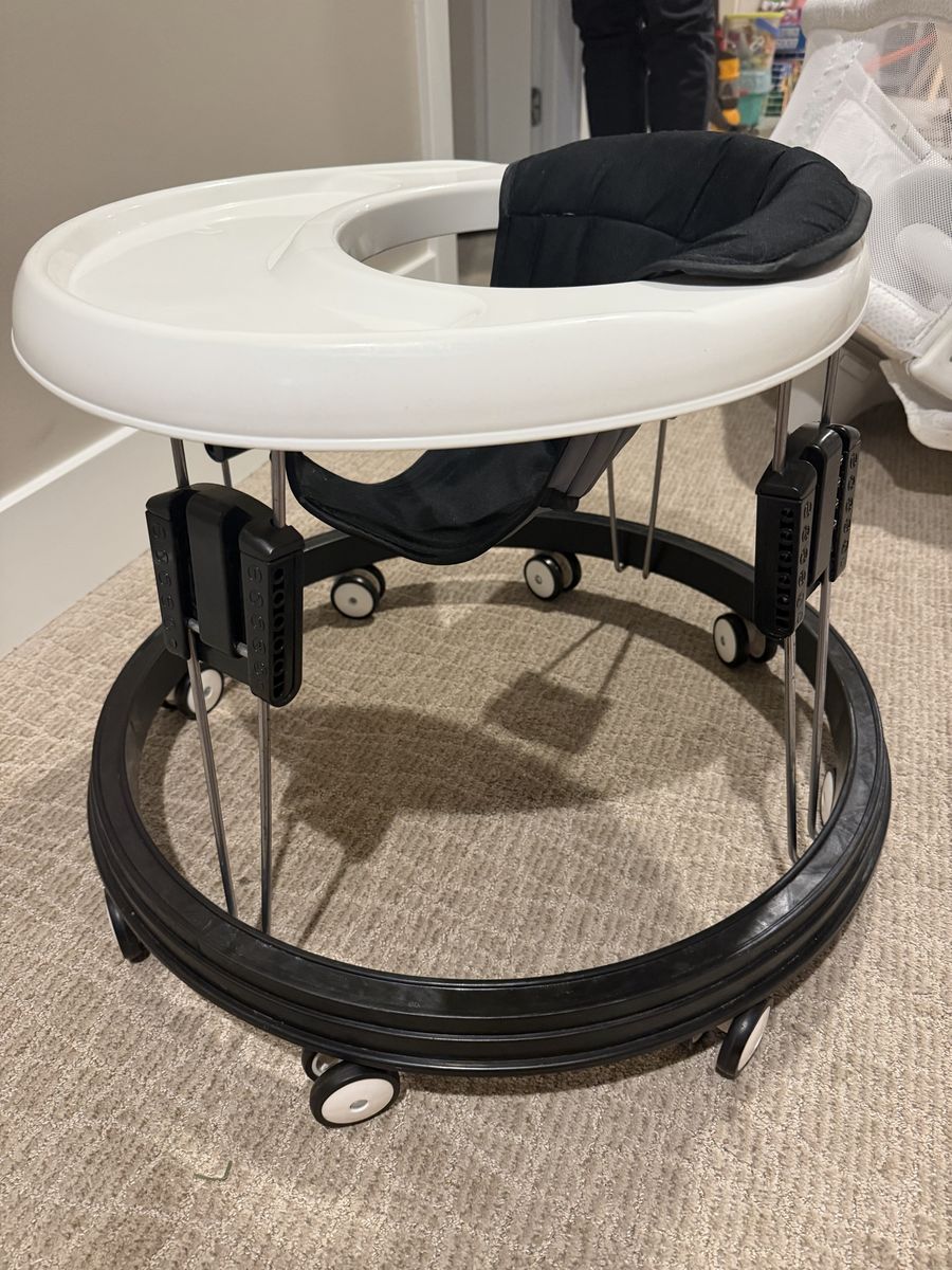Black and White Baby Walker with Round Base and Tray