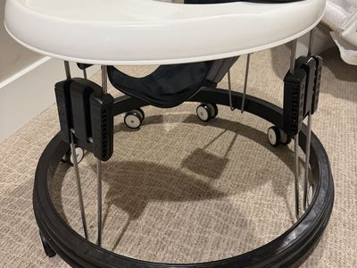 Black and White Baby Walker with Round Base and Tray