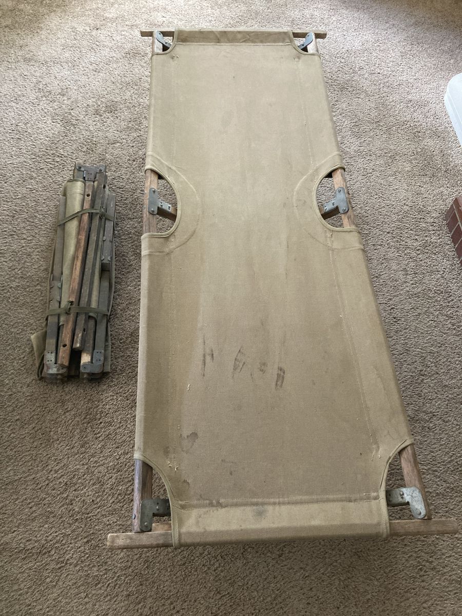 Vintage Military Canvas Cot - Army Green, Portable Folding Design