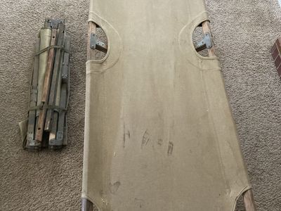 Vintage Military Canvas Cot - Army Green, Portable Folding Design