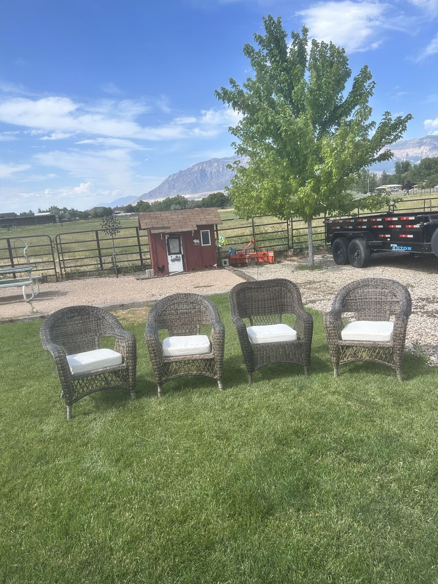 5-Piece Heavy Duty Wicker Patio Dining Set with Cushions - Excellent Condition