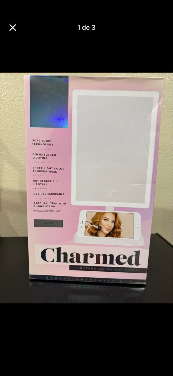 Impressions Vanity Company Charmed Tri-Tone LED Makeup Mirror with Phone Stand - White