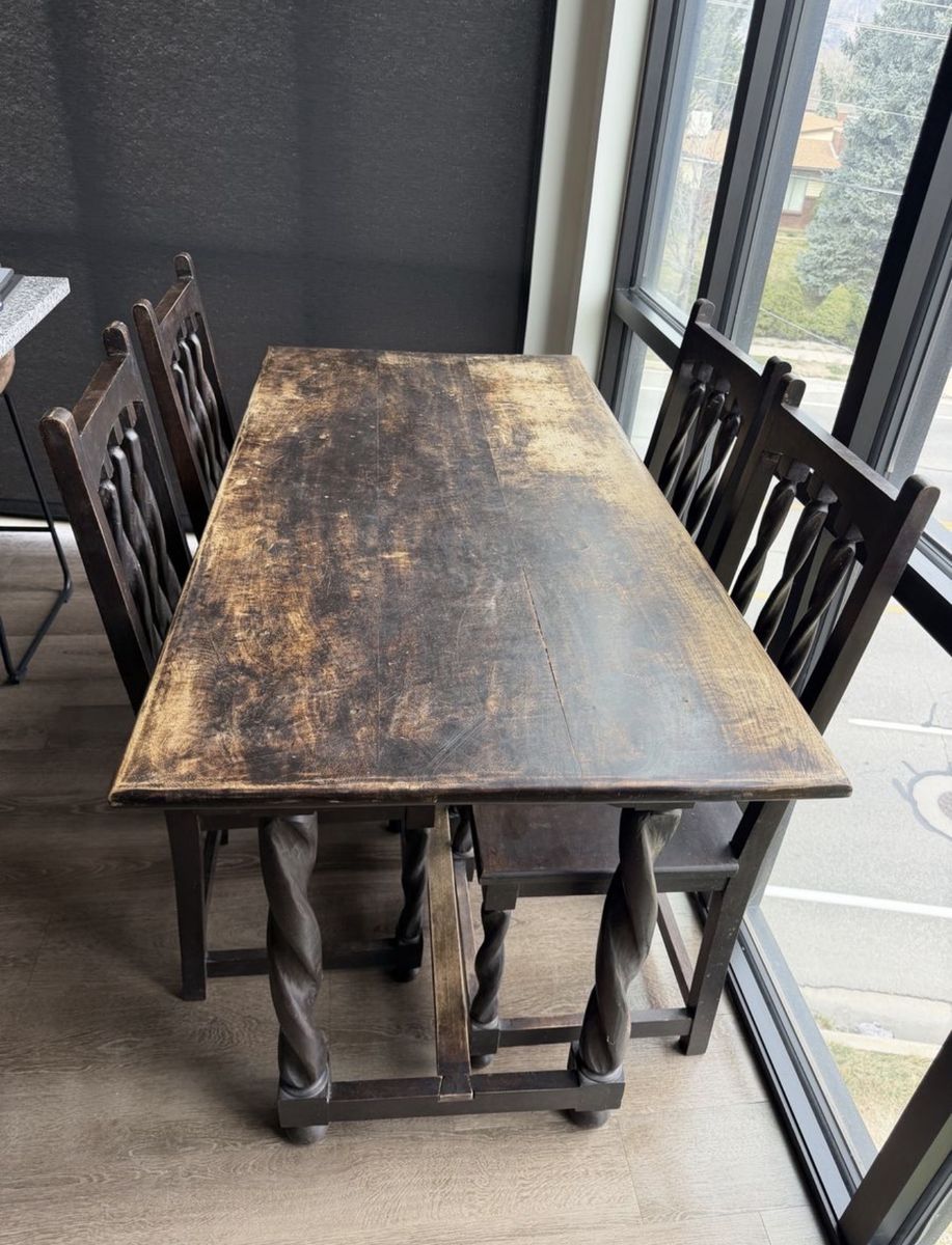 Solid Wood Dining Table with 4 Chairs - $80