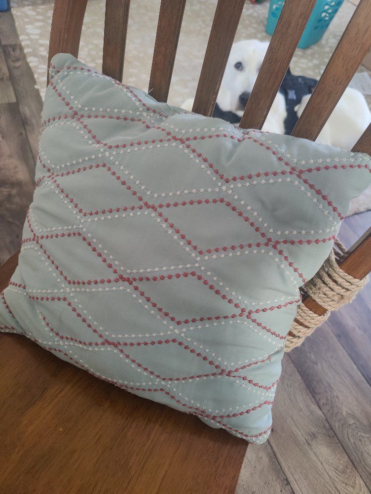 Decorative Pillow - Light Blue/Red/White Diamond Stitch, Square Throw Pillow