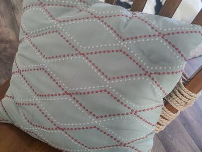 Decorative Pillow - Light Blue/Red/White Diamond Stitch, Square Throw Pillow