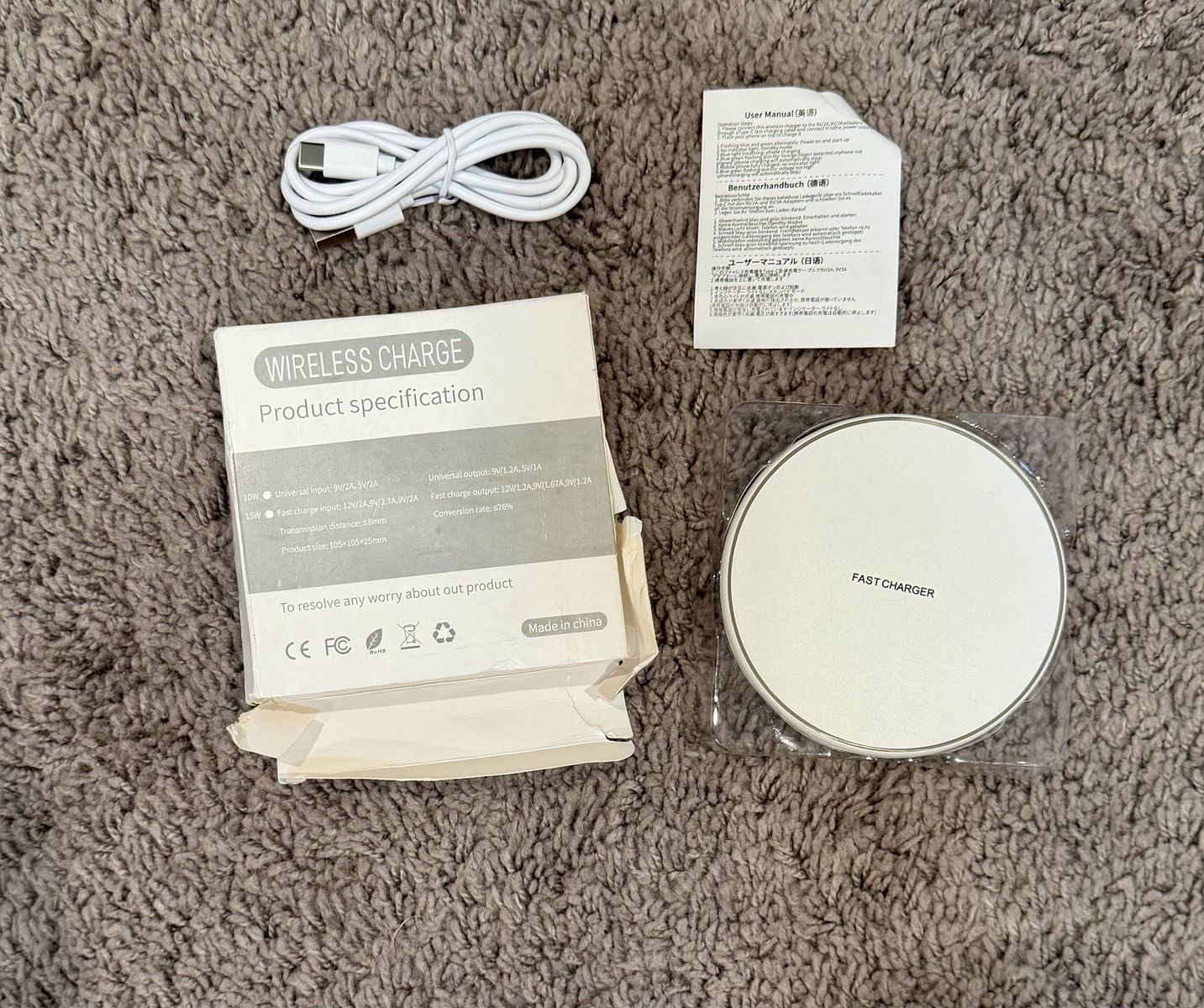 New White Wireless Charger w/ USB-C Cable & Manual - Pickup Lehi Near Holbrook Park