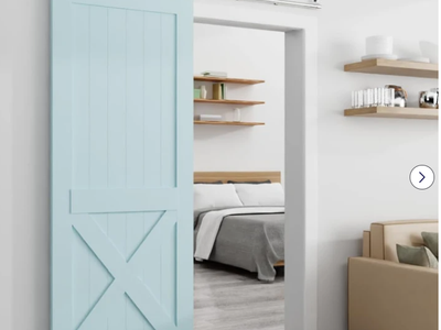 AONAYIOA 8 FT Top Mount Sliding Barn Door Hardware Kit, Stainless Steel Track and Kit, Heavy Duty for Single Door(T Shaped)