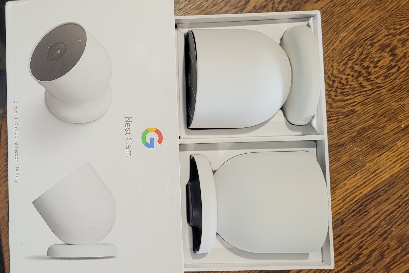 Google Nest Cam 2-Pack, Outdoor or Indoor, Battery-Powered Security Cameras, White. New never used in box. I paid 260 for them