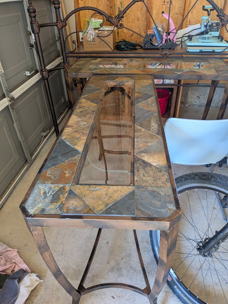 2 metal and slate entry tables
