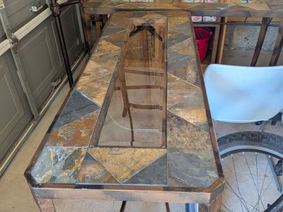 2 metal and slate entry tables