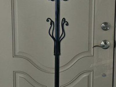 Vintage Black Wrought Iron Coat Rack Stand with Umbrella Holder 76"Tx16"W