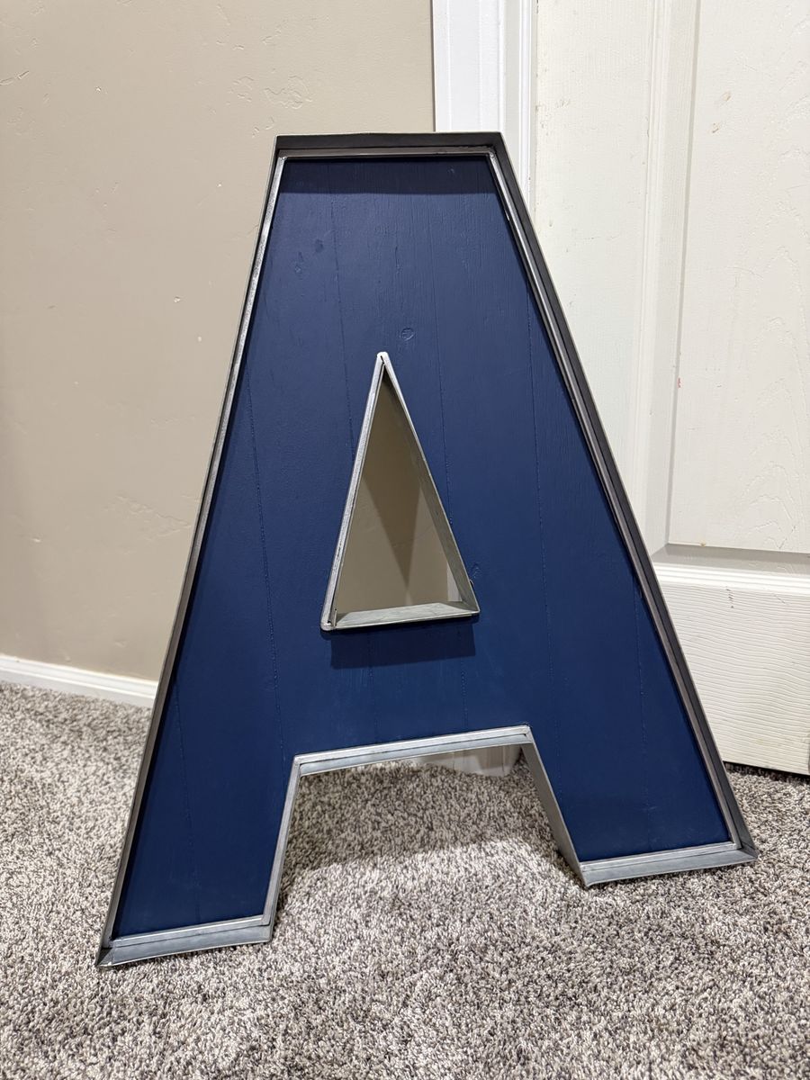 Large Metal and Wood Decorative Wall Letter 'A' - Navy Blue and Galvanized Silver