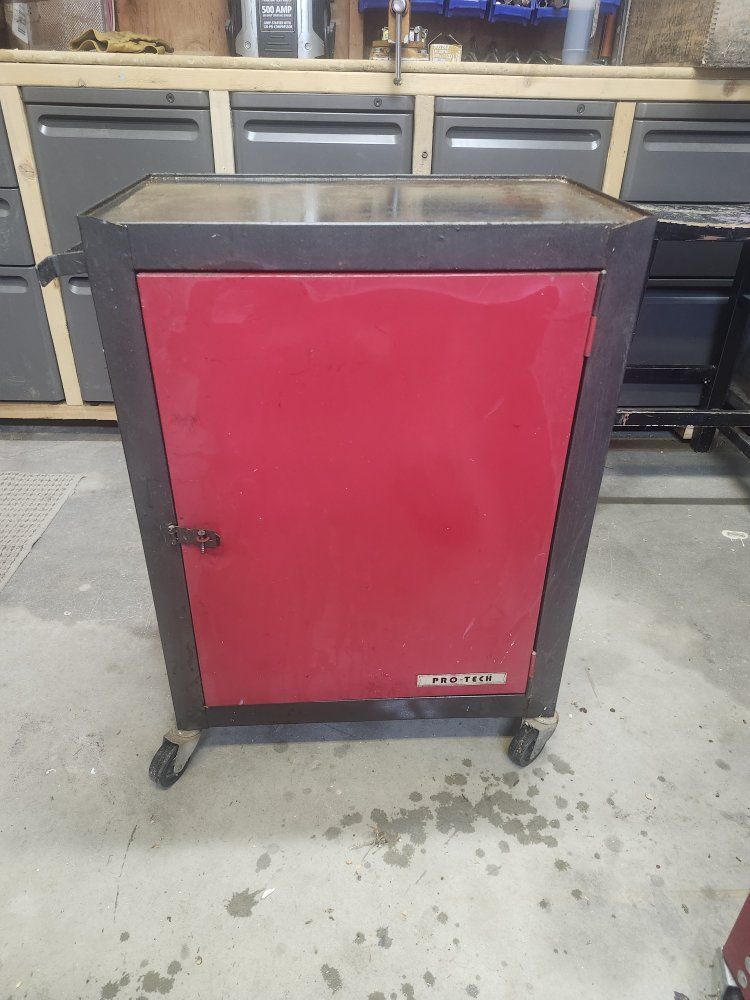 Red and Black Rolling Metal Tool Cabinet Cart