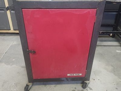 Red and Black Rolling Metal Tool Cabinet Cart