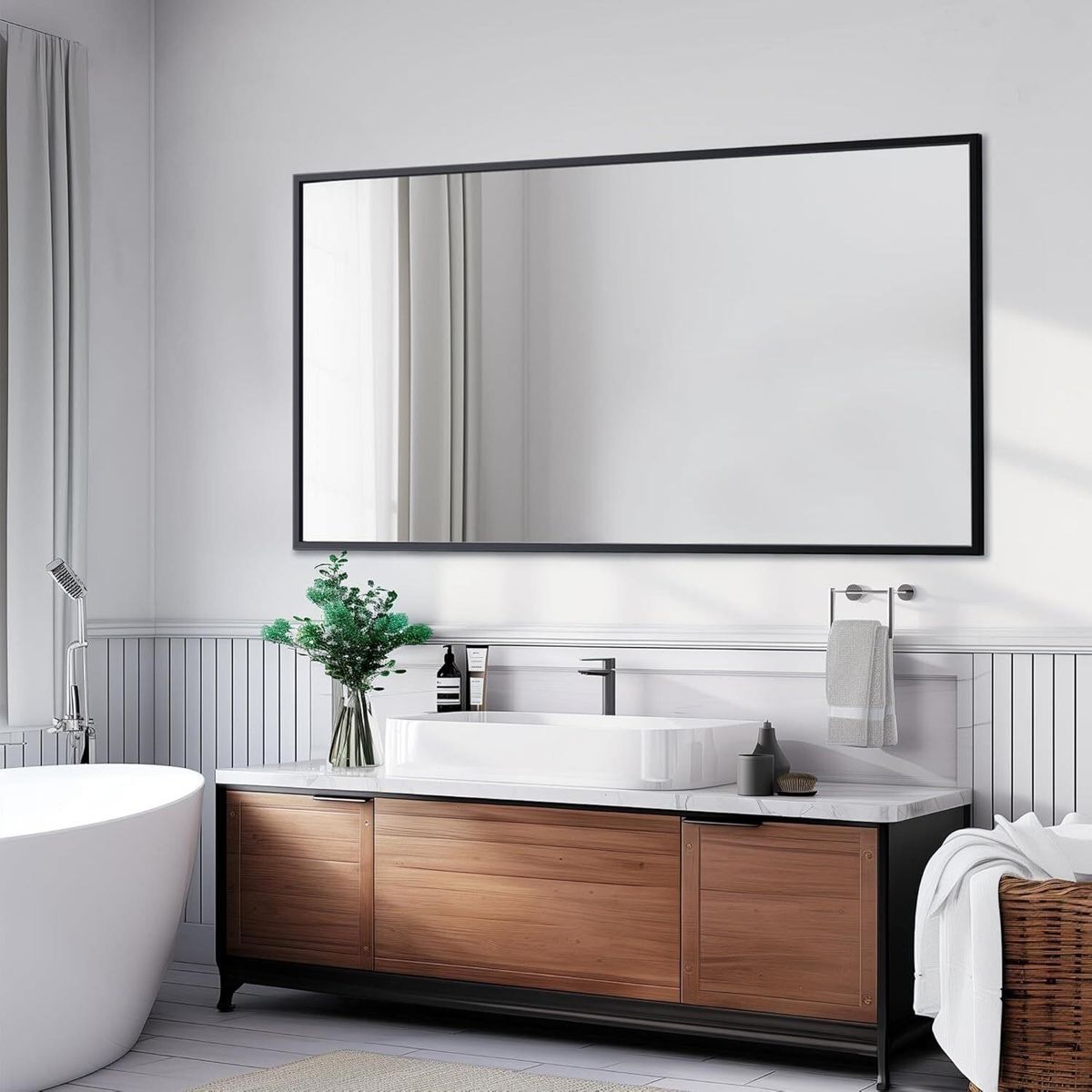 60x30in Black Metal Framed Mirror, Vanity - new in box