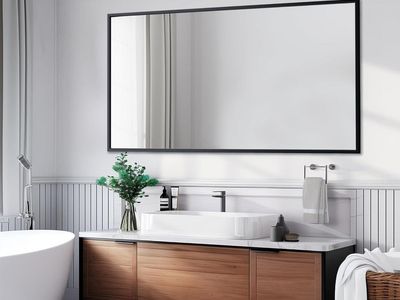 60x30in Black Metal Framed Mirror, Vanity - new in box
