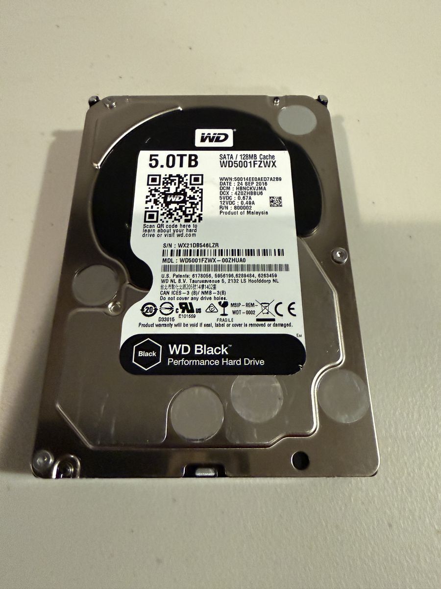 WD Black 5TB 3.5" SATA Hard Drive – 100% Health – Tested