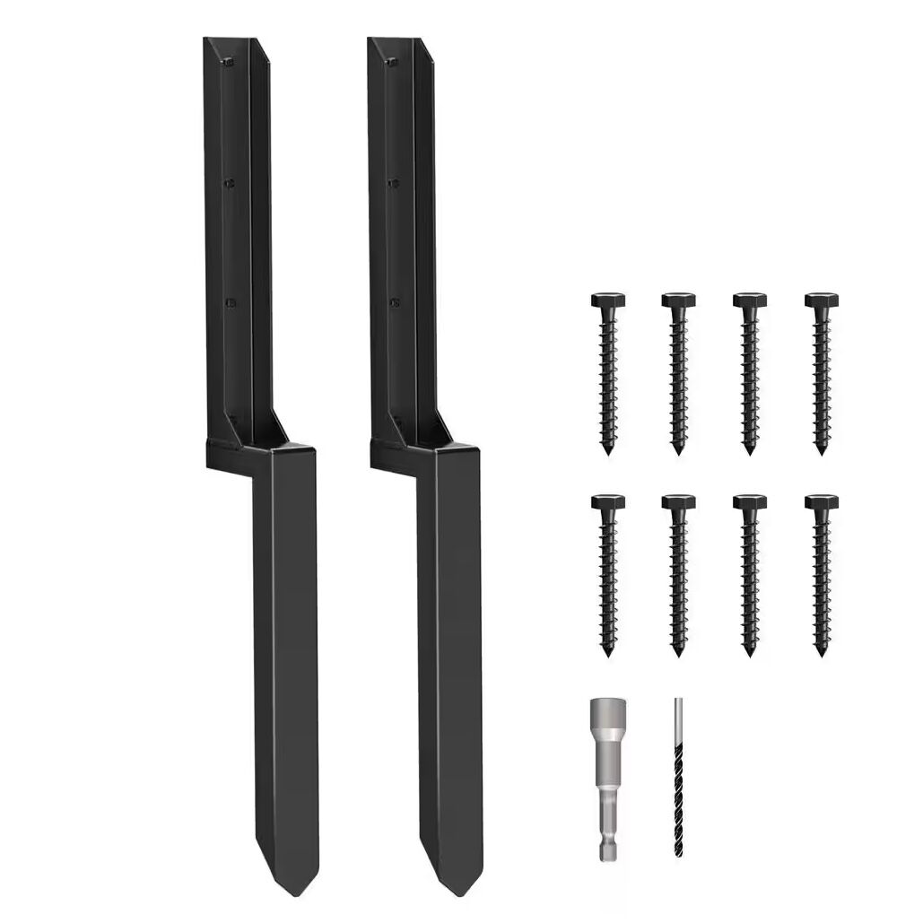 WINSOON 4.7 in. x 17.7 in. x 34 in. Heavy Duty Black Fence Post Repair Kit Anchor Ground Spike, for Fixing Broken Fence (8pk)
