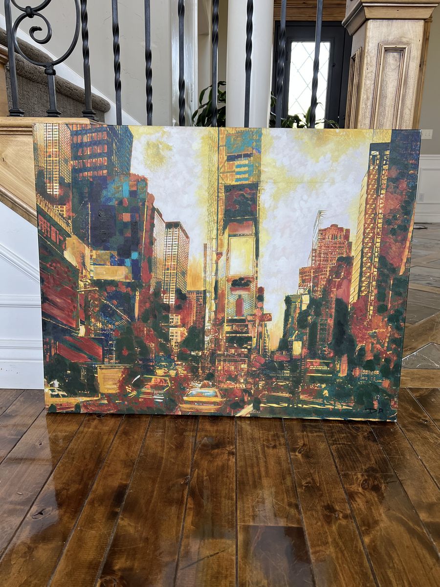 Large New York Picture Painting Signed: DD