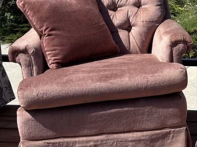 Vintage Mauve Velvet Tufted Armchair with Accent Pillows - Pair