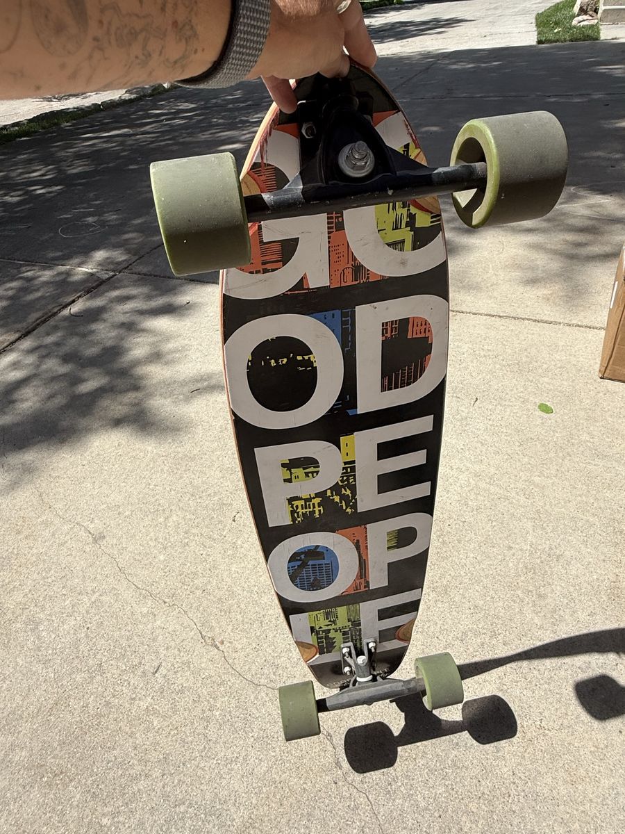 Longboard Skateboard - Good People Graphic, Green Wheels