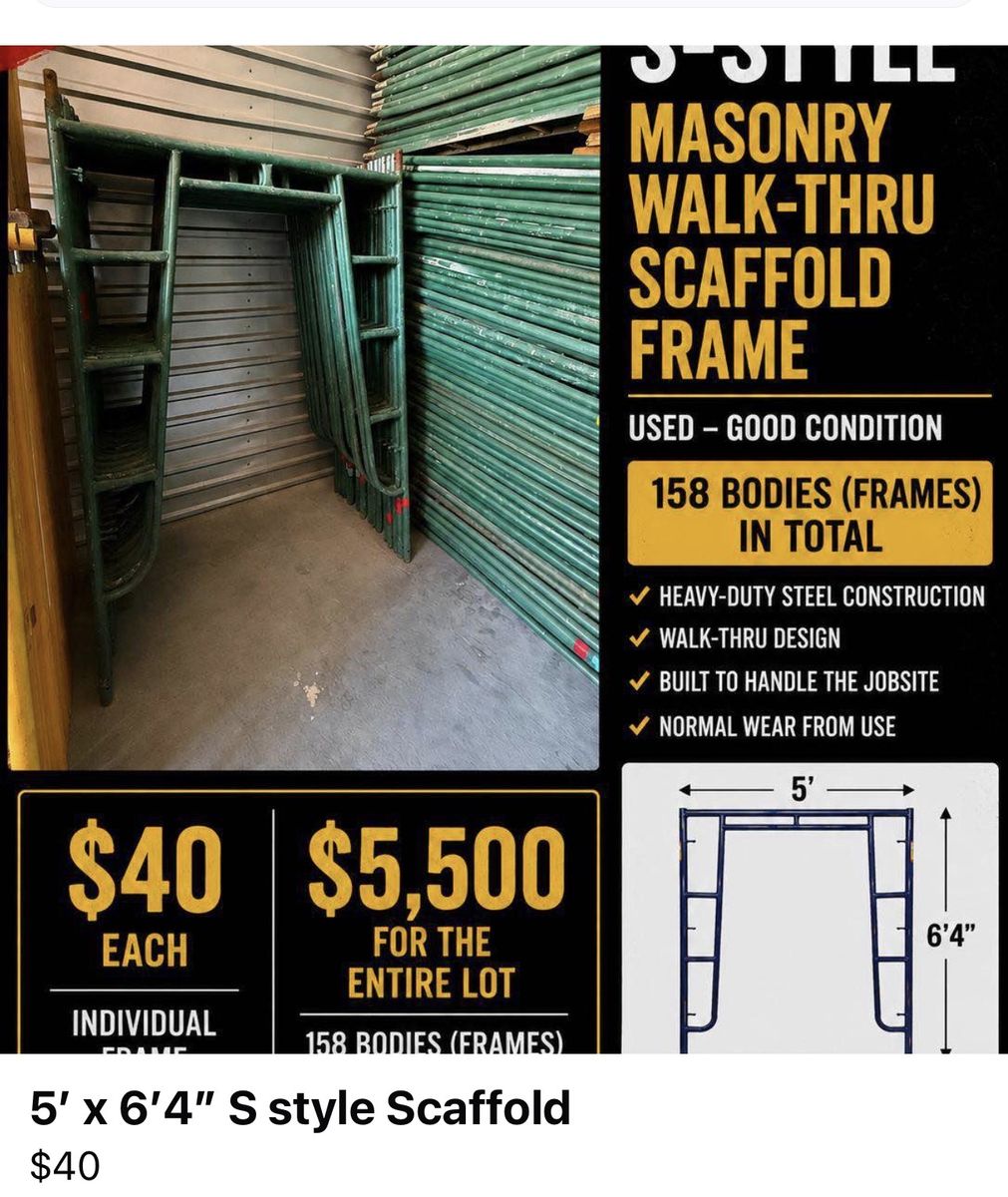 5' x 6'4" S-Style Masonry Walk-Thru Scaffold Frames - Heavy Duty Steel