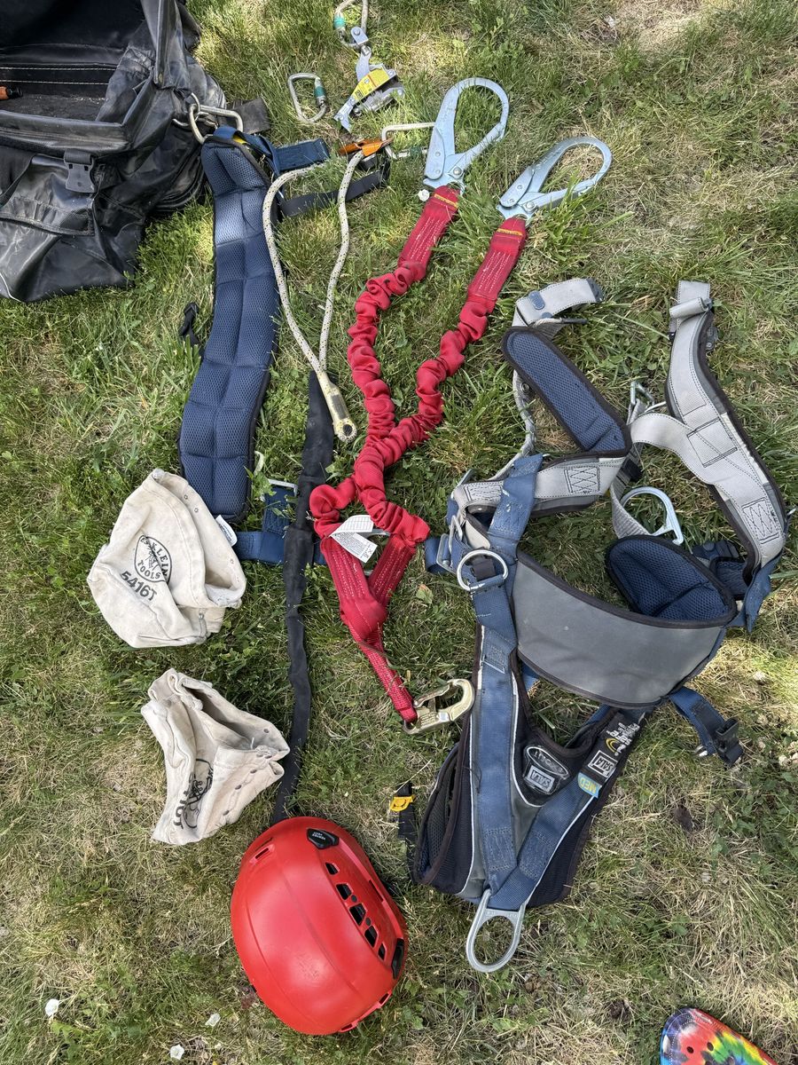 Petzl Rope Access Harness & Equipment Kit with Red Helmet, Lanyards, & Carabiners
