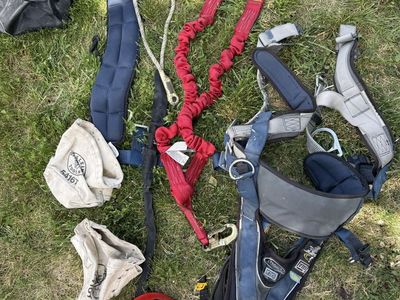 Petzl Rope Access Harness & Equipment Kit with Red Helmet, Lanyards, & Carabiners