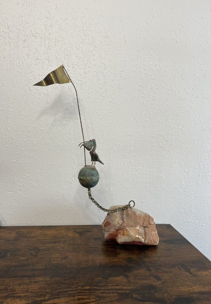 C. Jere Mid Century Pelican Sculpture Metal Stone