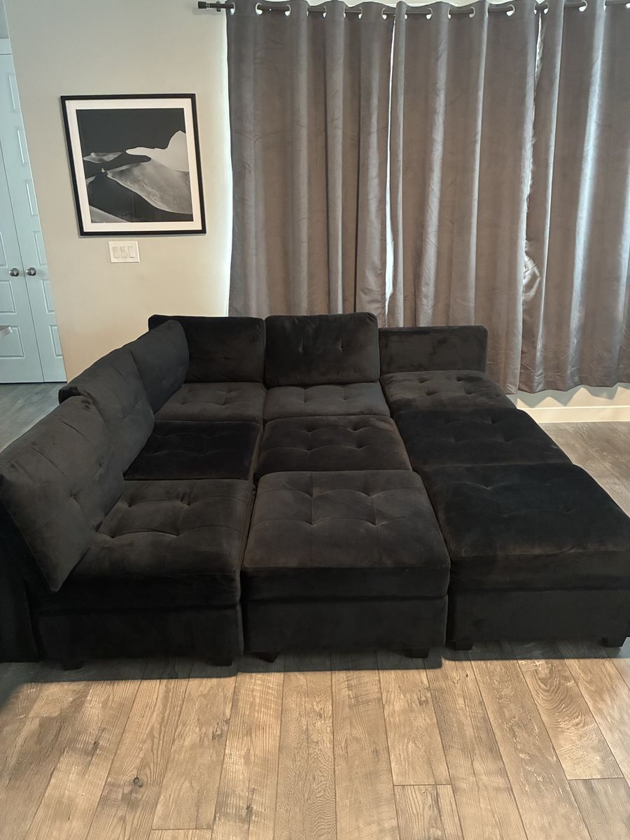 Black 9 Piece Beautiful Sectional Sofa Velvet