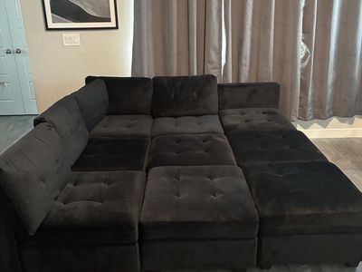 Black 9 Piece Beautiful Sectional Sofa Velvet