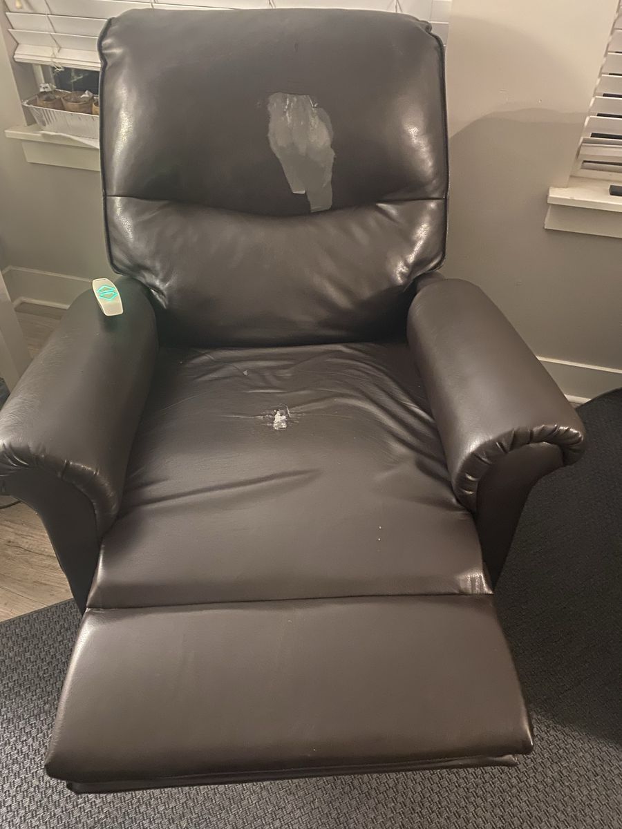 Brown Recliner Chair - Faux Leather - Comfortable Seating - Good for Repair or Project