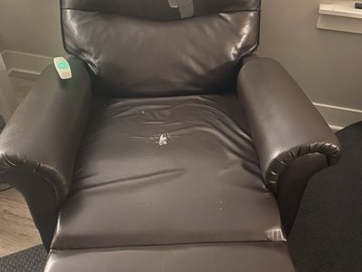 Brown Recliner Chair - Faux Leather - Comfortable Seating - Good for Repair or Project