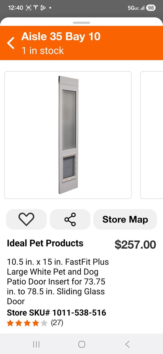 Dog Patio Door Insert 10.5 in. x 15 in. Patio Insert Pet Door for 73.75 in. to 78.5 in. Tall