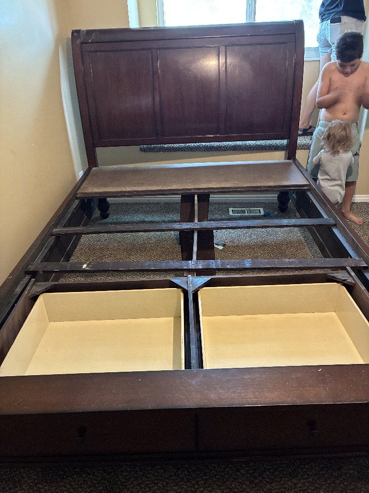 Dark Wood Queen Sleigh Bed Frame with Storage Drawers - No Mattress