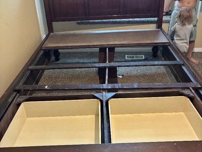 Dark Wood Queen Sleigh Bed Frame with Storage Drawers - No Mattress