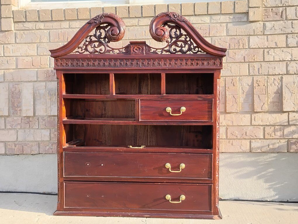 Fancy Cherry Wood Dresser Ornate 8 Drawer Slots Antique Needs Repairs