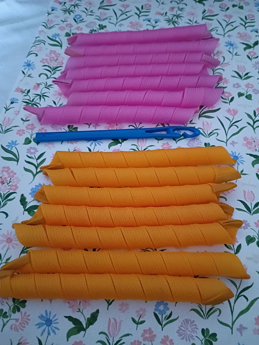 Heatless Hair Curler Spiral Ringlets Set Pink and Orange with Styling Hook