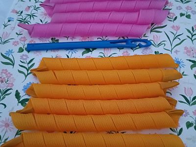 Heatless Hair Curler Spiral Ringlets Set Pink and Orange with Styling Hook