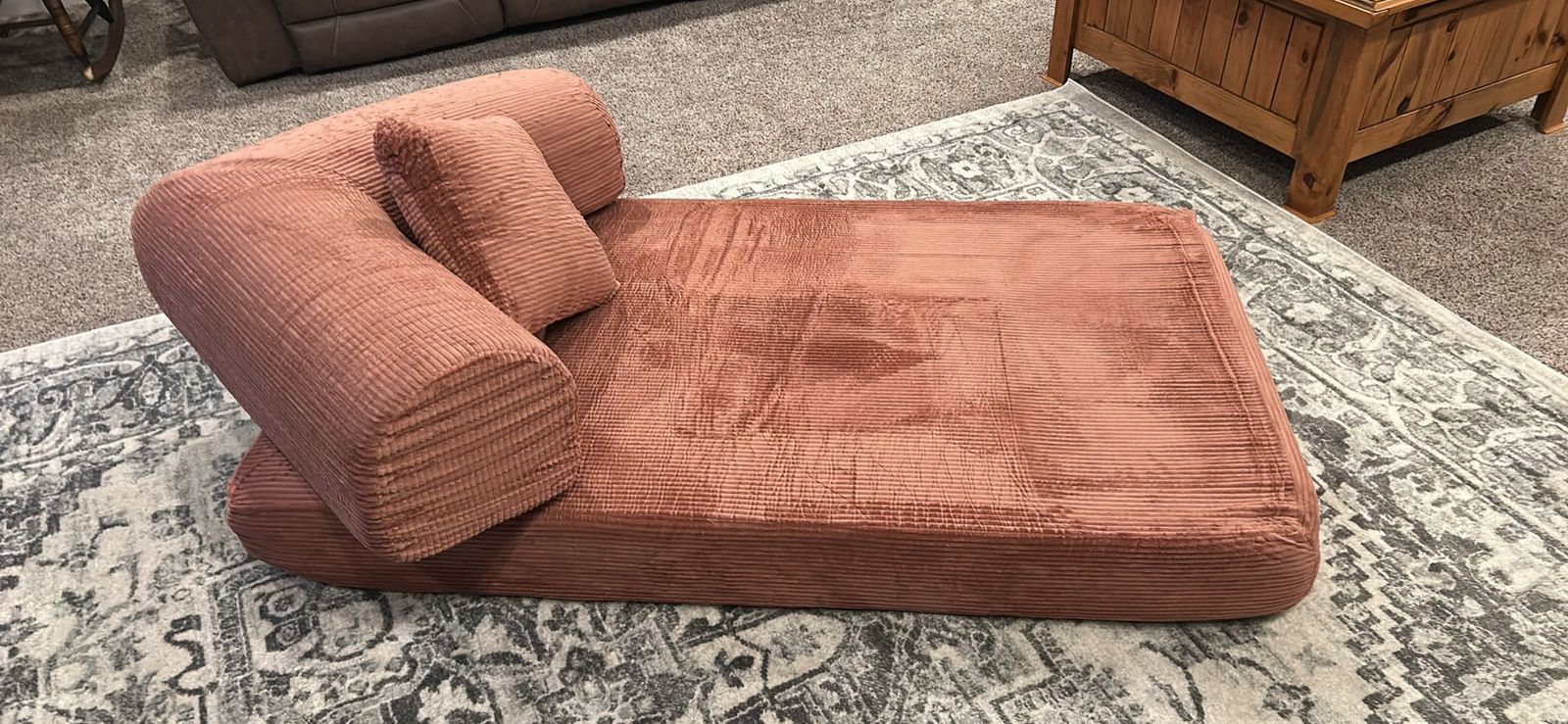Kids Corduroy Floor Sofa/Lounger - Pink/Rose - Modular Play Couch for Ages 2+