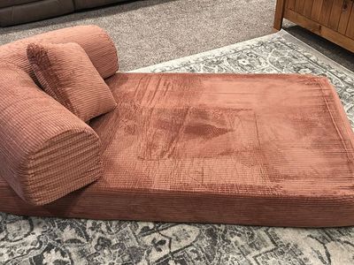 Kids Corduroy Floor Sofa/Lounger - Pink/Rose - Modular Play Couch for Ages 2+