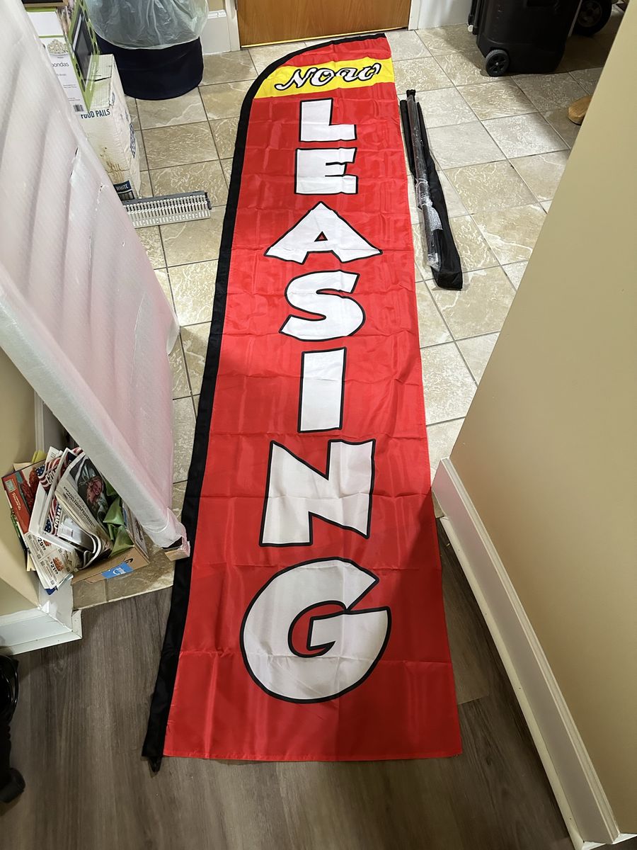 Red NOW LEASING Swooper Feather Flag Banner Set with Pole & Carrying Bag