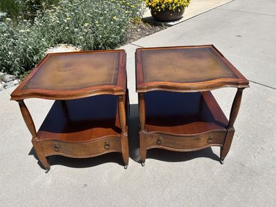 VINTAGE DINWOODEY LEATHER IN LAY SIDE TABLES PAIR