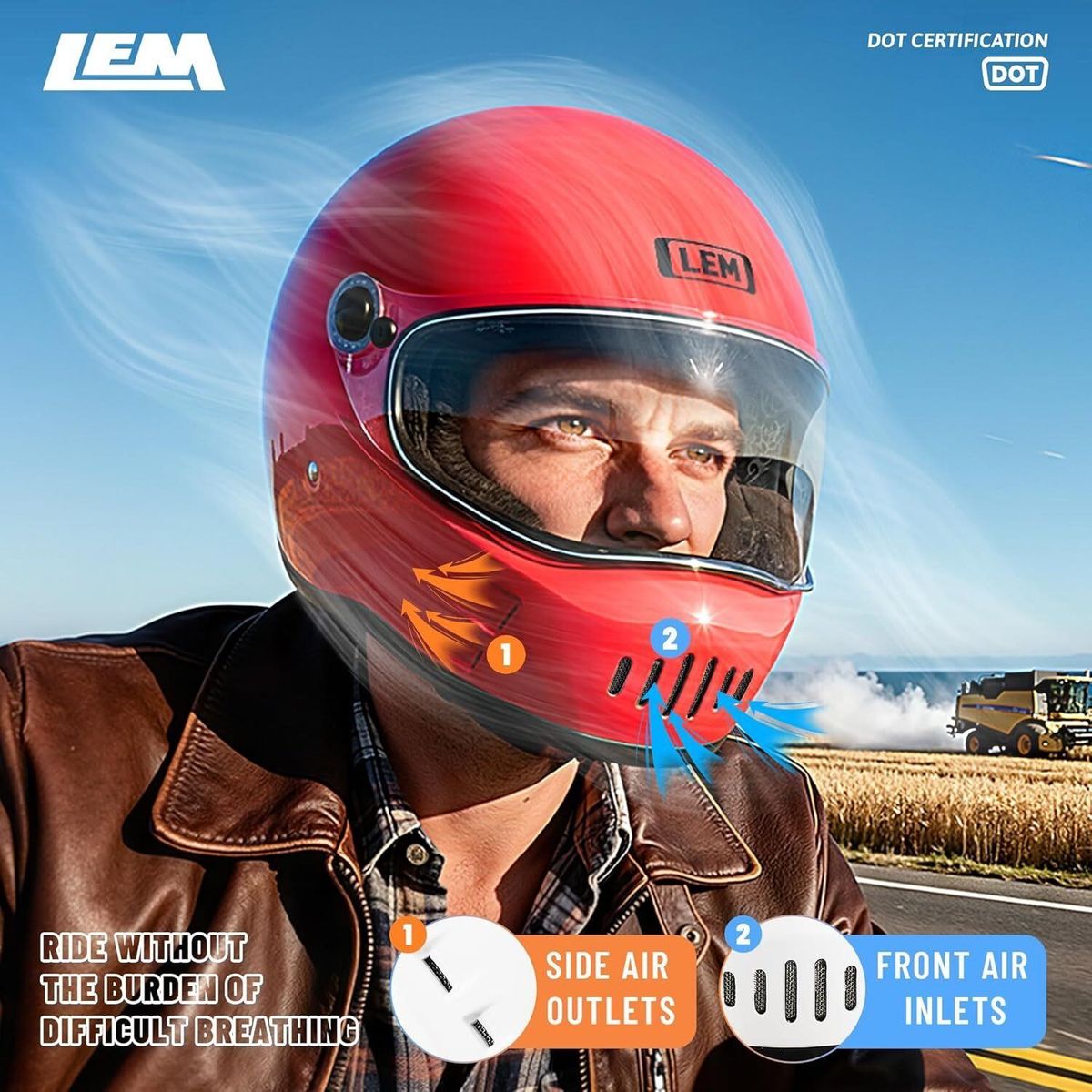 Racing Full Face DOT Helmet Red